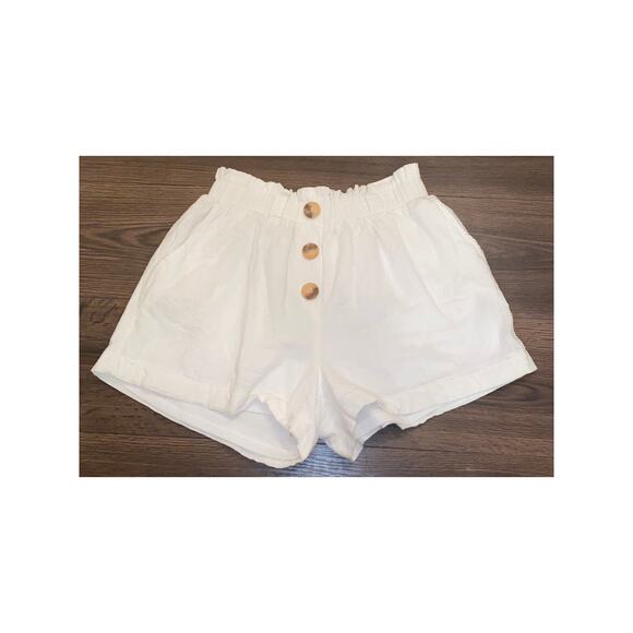 great condition! Polly White Paperbag Shorts 100% Cotton High waisted Front S: 8 - Picture 1 of 6